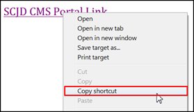 Choosing Copy Shortcut on Link