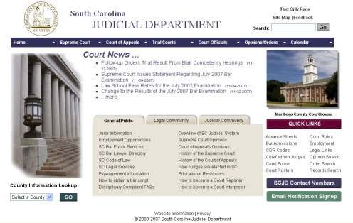 Screen shot of new SCJD website