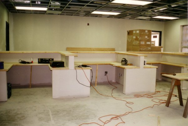 Cashier’s office at 1400 Huger Street being constructed.