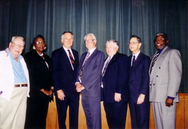 Retired judges in 1998 (feft to right): Judges Toal, Sims, Burriss, Hill, Eisenhower, Tokunaga, and Jones.